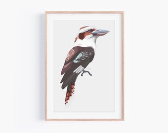Laughing kookaburra geometric print - kingfisher wall art - Australian bird decor - native wildlife poster - minimal nature gift - bushland