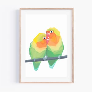 Stampa originale di inseparabili - Illustrazione di uccelli - Agapornis - Uccelli del Madagascar - Arte del Madagascar - Fauna selvatica - Coppia di inseparabili - Arte degli inseparabili