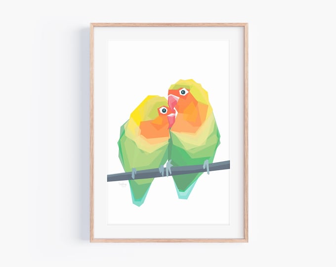 Original Lovebirds Print - Bird Illustration - Agapornis - Madagascar Birds - Madagascar Art - Wildlife - Pair of Lovebirds - Lovebirds Art