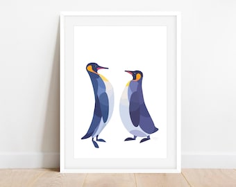 Pair of King Penguins Art Print - Minimalist Wildlife Wall Art, Modern Bird Illustration, Ocean-Inspired Decor, NZ Birds, Kiwi Gift, NZ Art