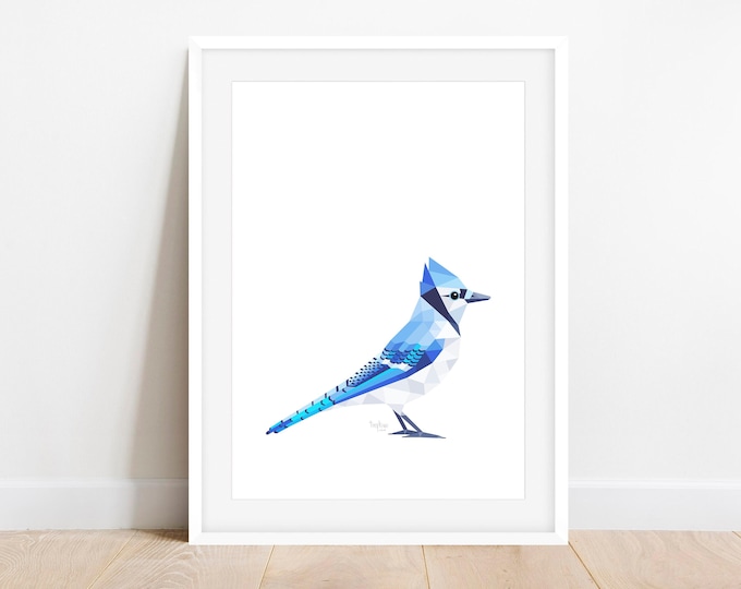 Blue Jay Art Print - Modern Bird Wall Art - Minimal Nature Decor - Abstract Jay Poster - Wildlife Illustration - Modern Geometric Minimalist