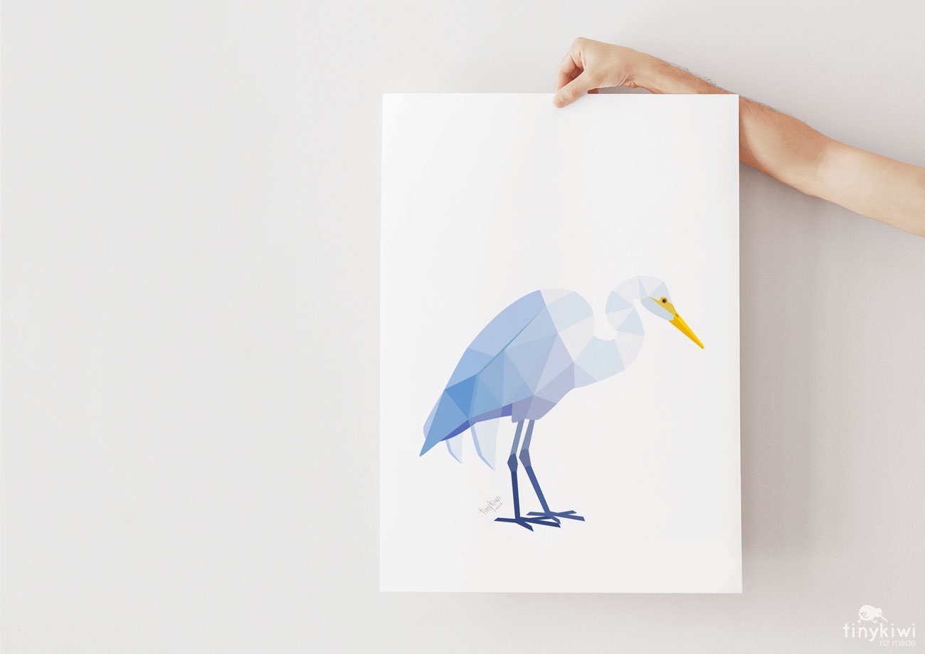White Heron Print New Zealand Art Great Egret Kotuku