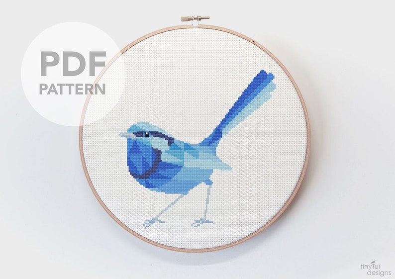Wren cross stitch Blue wren art Fairy wren cross stitch Cross stitch PDF Wren embroidery Cross stitch pattern Australia cross stitch