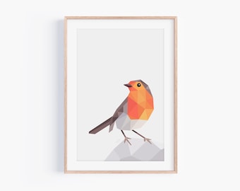 New Zealand Robin Print: Geometric Bird Art