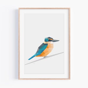Arte murale del martin pescatore sacro - Illustrazione geometrica dell'uccello Kotare, decorazione della fauna selvatica della Nuova Zelanda, stampa Kiwi, arredamento per la casa, regalo unico di arte di uccelli