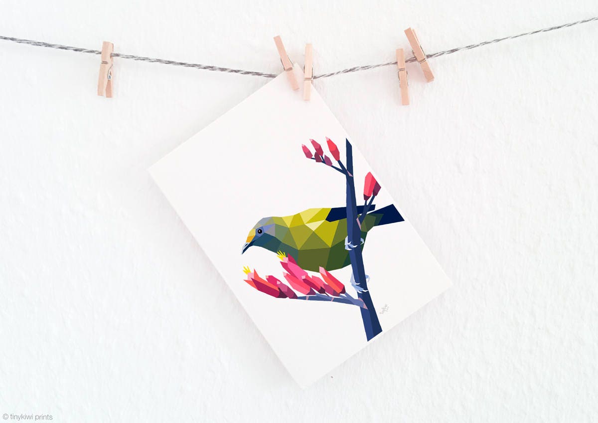 Bellbird print, Bellbird art, Native New Zealand birds, New Zealand art