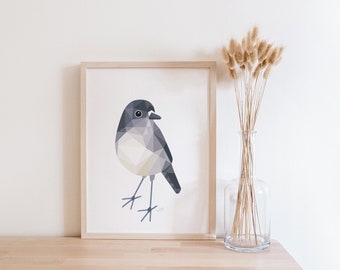 Geometric New Zealand Robin Print: Kiwi Bird Art