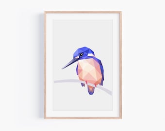 Azure Kingfisher Art Print: Geometric Australian Bird Illustration