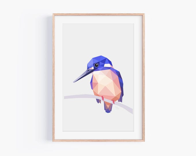 Azure Kingfisher Print - Bird Illustration - Kotare - Australia Birds - Australian Art, Australian Wildlife, Bird Geometric, Kingfisher Art