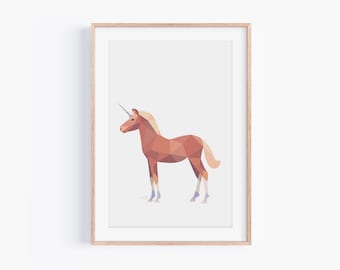 Unicorn Geometric Print - Minimalist Magical Horse Wall Art - Mythical Creature Poster - Modern Fantasy Decor - Nordic Pastel Design