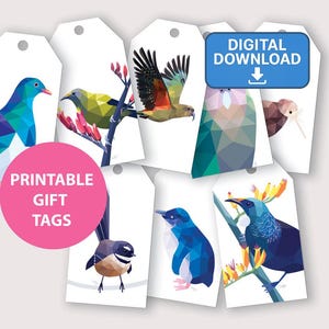 Etiquetas de presente para impressão, etiquetas de Natal para pássaros da Nova Zelândia, etiquetas para impressão, etiquetas de presente da Nova Zelândia, pássaros da Nova Zelândia, presente Kiwiana, etiquetas de presente de Natal