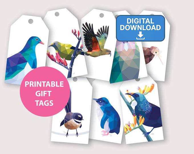 Printable gift tags, NZ birds Christmas tags, Printable tags, New Zealand gift tags, New Zealand birds, Kiwiana gift, Christmas gift tags
