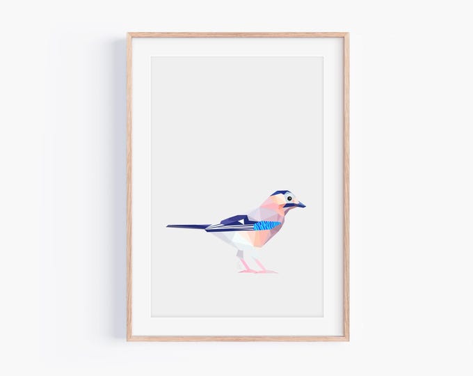 Eurasian Jay Print - Geometric Bird Art - Minimalist Wildlife Wall Decor - Modern Nature Illustration - Scandinavian Style Home Gift