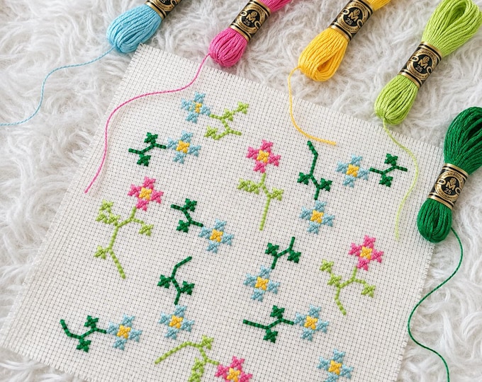 Spring Blooms Cross Stitch Pattern: Beginner Design (PDF Pattern)
