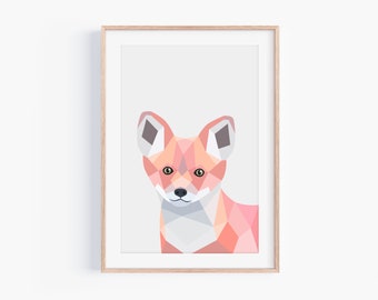 Baby Fox Illustration | Baby Red Fox Print | Geometric Fox, Animal Art, Canadian Art, USA Art, European Baby Red Fox, UK Fox, Australian Fox