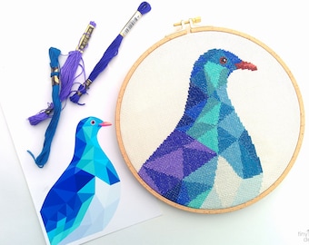 Kereru Cross Stitch Pattern: Geometric Kiwi Art (PDF Pattern)