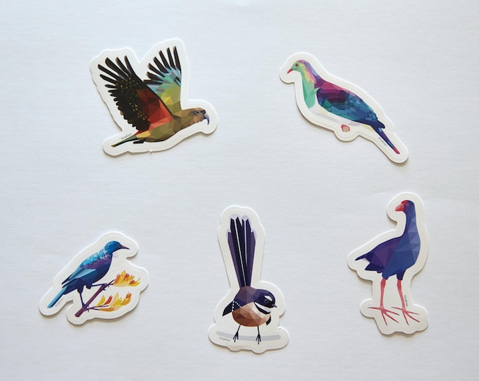 New Zealand Bird Stickers: Kea, Kereru, Tui, Fantail, Pukeko Set (~50cm)