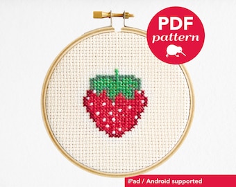 Strawberry cross stitch pattern, Small and Easy cross stitch pattern for beginners, Fragaria fruit pdf pattern, Instant cross stitch pattern