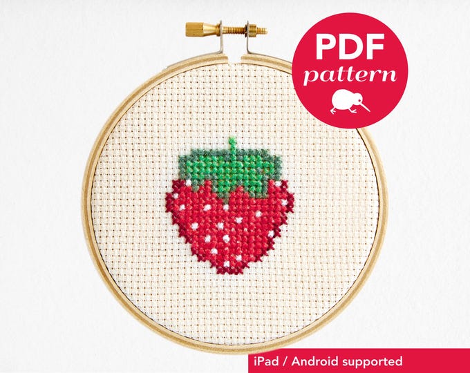Strawberry cross stitch pattern, Small and Easy cross stitch pattern for beginners, Fragaria fruit pdf pattern, Instant cross stitch pattern