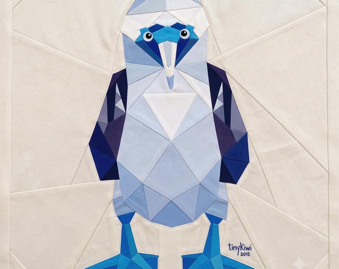 Blue-Footed Booby Quilt Pattern PDF – Geometric Bird Fabric Art, Modern Animal Sewing