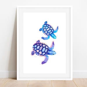 Geometric Sea Turtle Pair Print: Minimalist Coastal Wall Art