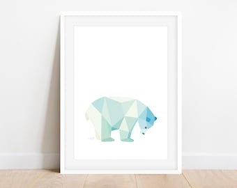 Polar Bear Art Print: Geometric Arctic Wildlife Wall Decor