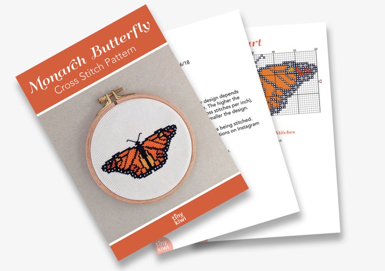 Butterfly cross stitch pattern, Monarch Butterfly cross stitch pdf, Instant cross stitch pattern, Easy cross stitch, Beginner cross stitch image 3