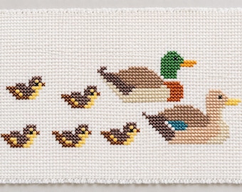Mini Mallard Duck family Cross Stitch Pattern: Easy Bird Embroidery (PDF Pattern)