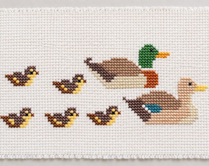 Mini Mallard Duck family Cross Stitch Pattern: Easy Bird Embroidery (PDF Pattern)