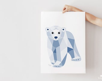 Nursery print, Polar bear illustration, Baby bear print, Baby polar bear, Geometric polar bear, Baby animal art, Minimal nursery art