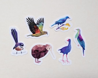 New Zealand stickers, Kiwi sticker set, Kiwi bird stickers, New Zealand bird stickers, Kea stickers, Kiwiana stickers, Kiwi gift, Sticker