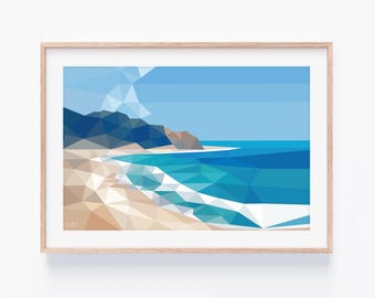Ocean beach, Hawkes Bay, New Zealand Geometric minimal print | Minimal landscape | NZ Landscape | New Zealand Artist | Beach Art | Bach art