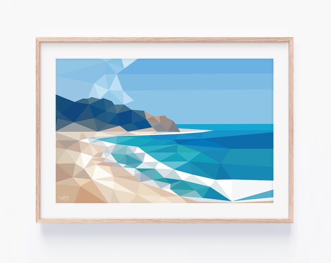 Ocean beach, Hawkes Bay, New Zealand Geometric minimal print | Minimal landscape | NZ Landscape | New Zealand Artist | Beach Art | Bach art
