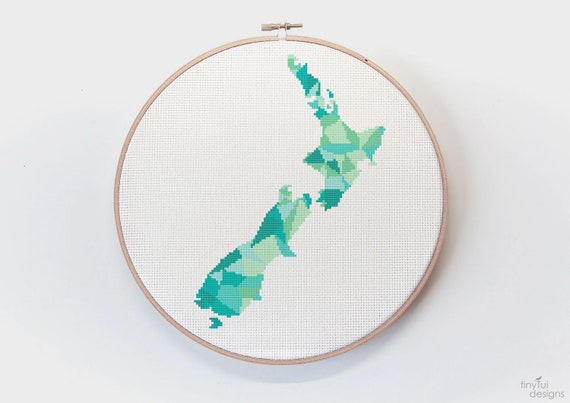New Zealand Map Cross Stitch Pattern: Geometric Kiwi Art (PDF Pattern)