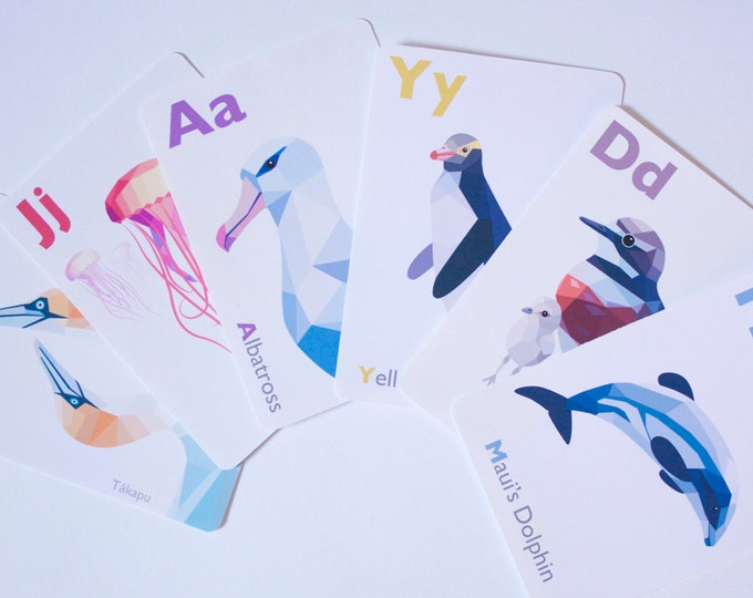 New Zealand ABC card set (26 cards) | Alphabet Art | New Zealand Birds | New Zealand Wildlife | Kiwiana Art | Kiwi Art | Tui art | Kakapo