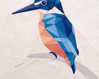 Kingfisher Quilt Pattern PDF – Geometric Bird Fabric Art, Modern Animal Sewing