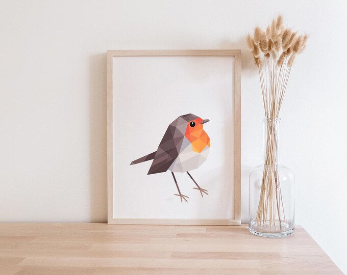 Happy Robin Print - New Zealand Robin - New Zealand Birds - Bird Art - Robin Art - Kiwi Home - Kiwi Birds - New Zealand Home, Geometric Art