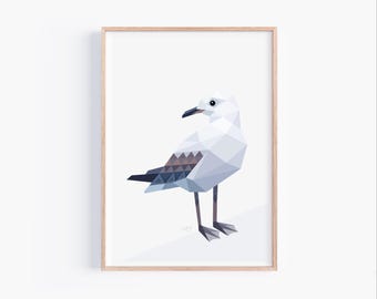 Black-billed Gull Geometric Art Print: New Zealand Coastal Decor
