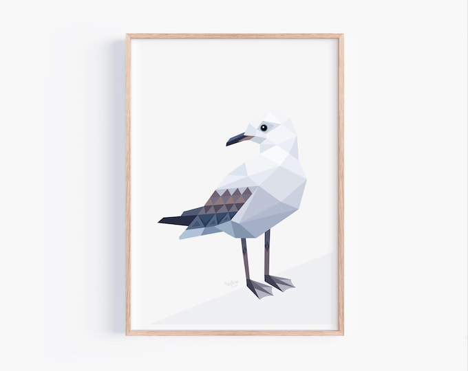 Black-billed gull Print, Coastal Wall Art Seagull, Neutral Wall Art, Beach House Decor, Minimalist Geometric Minimal Art, Minimalistic