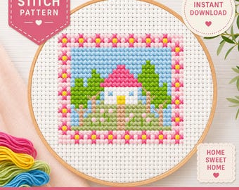 Little House on the Hill Cross Stitch Pattern: Beginner Winter Design (PDF Pattern)