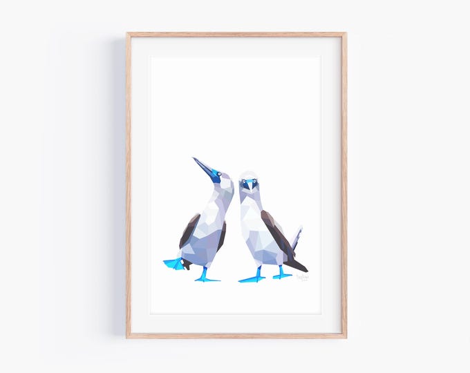 Original Blue-Footed Booby Print | Blue Footed Booby Pair Art | Galapagos Wildlife | Bird Pair | Bird Couple | Love Birds | Cute Birds