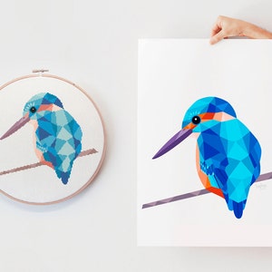 Cross stitch pattern, Kingfisher cross stitch, Cross stitch PDF, Easy cross stitch pattern, Kingfisher art, Geometric cross stitch, Bird art image 4