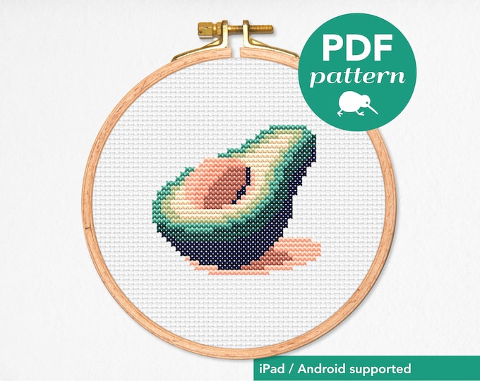 Avocado cross stitch, alligator pear pdf pattern, Instant cross stitch pattern, Easy cross stitch, Beginner cross stitch, Quick cross stitch