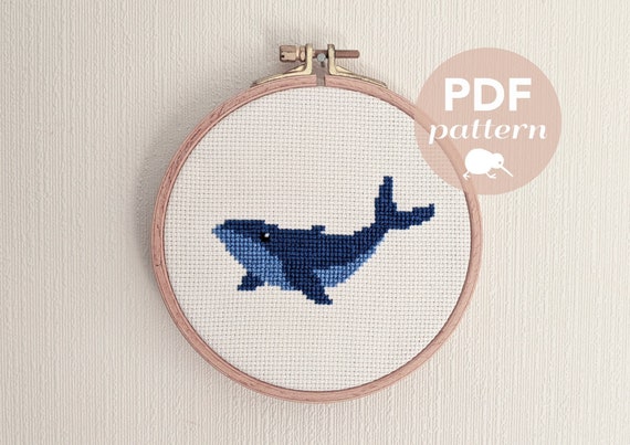 Whale Cross Stitch Pattern, Whale Cross Stitch Pdf, Instant Cross Stitch  Pattern, Easy Cross Stitch, Beginner Cross Stitch, Blue Whale Art 