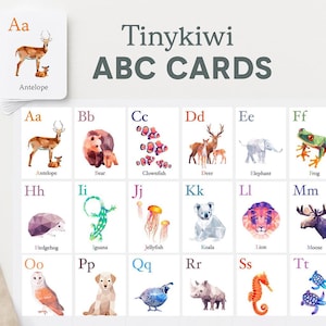 26 tarjetas completas con el alfabeto, tarjetas didácticas con el alfabeto, arte mural con el alfabeto, juego de impresiones con el alfabeto, tarjetas para la educación en el hogar, decoración con el alfabeto, arte con el alfabeto, guardería con el alfabeto de animales