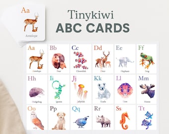 Full 26 ABC cards, ABC flashcards, Alphabet wall art, ABC print set, Homeschool cards, Alphabet decor, Alphabet art, Animal alphabet Nursery