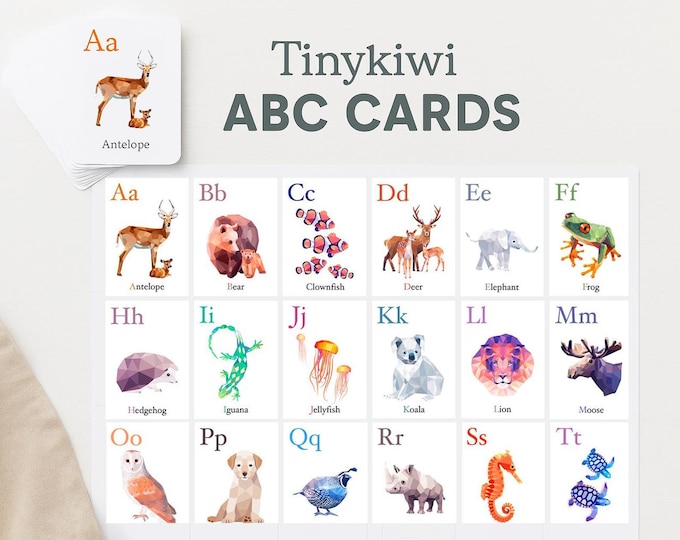 Full 26 ABC cards, ABC flashcards, Alphabet wall art, ABC print set, Homeschool cards, Alphabet decor, Alphabet art, Animal alphabet Nursery