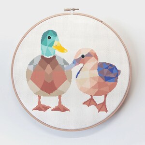 Cross stitch pattern, Duck cross stitch pattern, New Zealand cross stitch pattern, Duck pair art, Cute cross stitch, Geometric animal art image 3