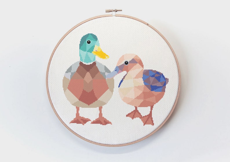 Cross stitch pattern, Duck cross stitch pattern, New Zealand cross stitch pattern, Duck pair art, Cute cross stitch, Geometric animal art image 3