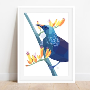 Tui Bird Art Print: Geometric Minimalist New Zealand Decor